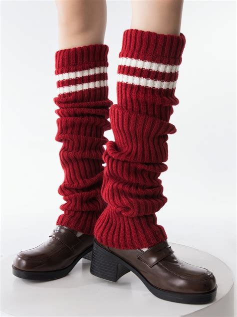 6 Color Options Striped Pattern Preppy Knitted Leg Warmers