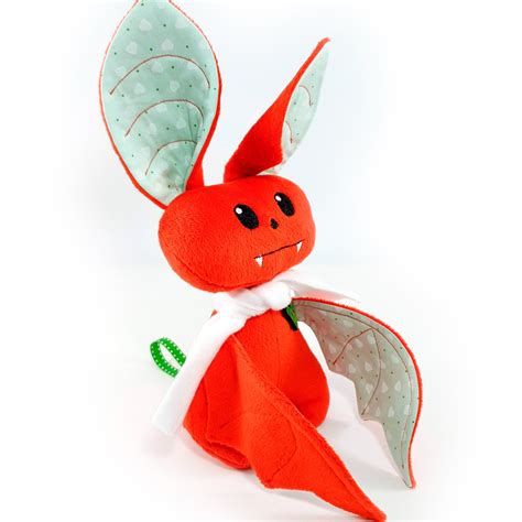 Red Bat Plushie Cuddly Toy for Kids. Bat With Green Wings. Hanging