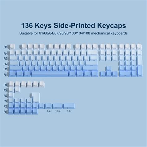 Womier Side Printed Keycaps 136 Keys Shine Through Double Shot Pbt Key