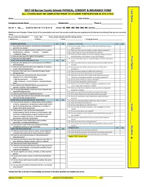 Fillable Online Athletic Physical Form Barrow County School System