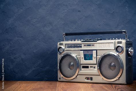 Retro Boombox Ghetto Blaster Outdated Portable Radio Receiver With Cassette Recorder From 80s