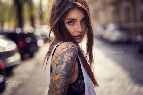 Wallpaper Women 500px Model T Shirt Long Hair Tattoo Fashion