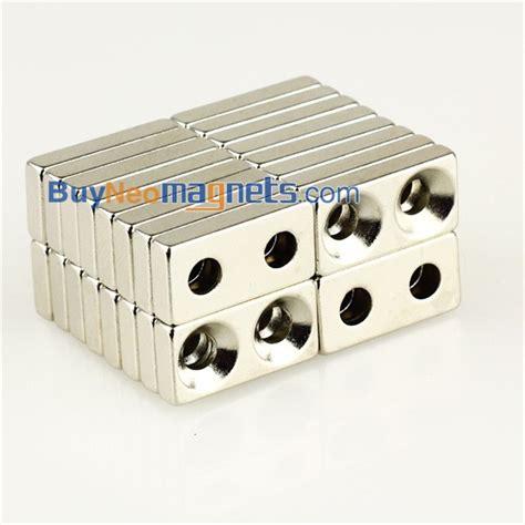 10pcs 20mm X 10mm X 4mm With 2 Holes 4mm N35 Strong Block Rare Earth