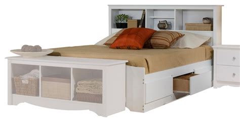 Prepac Monterey Platform Storage Bed With Bookcase Headboard In White