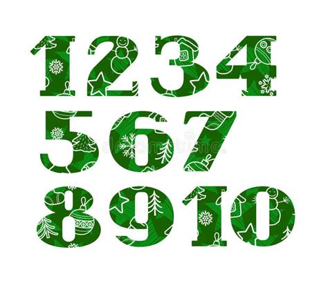 Numbers Christmas Font Winter Green Vector Stock Vector