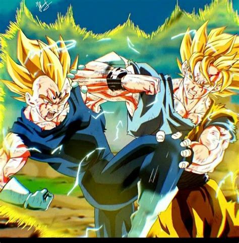 Two Young Gohan Fighting With Each Other In Front Of A Blue Sky And Green Grass