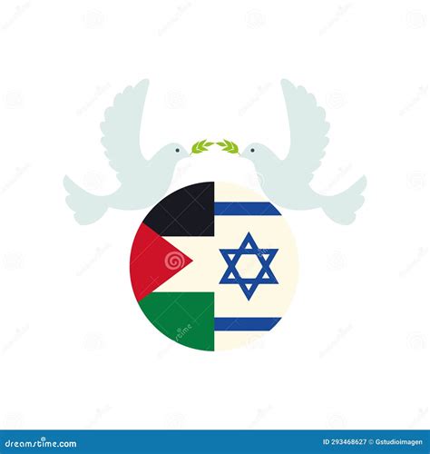 Bandeiras Israel E Palestina Com Pombas De Paz Ilustração Do Vetor