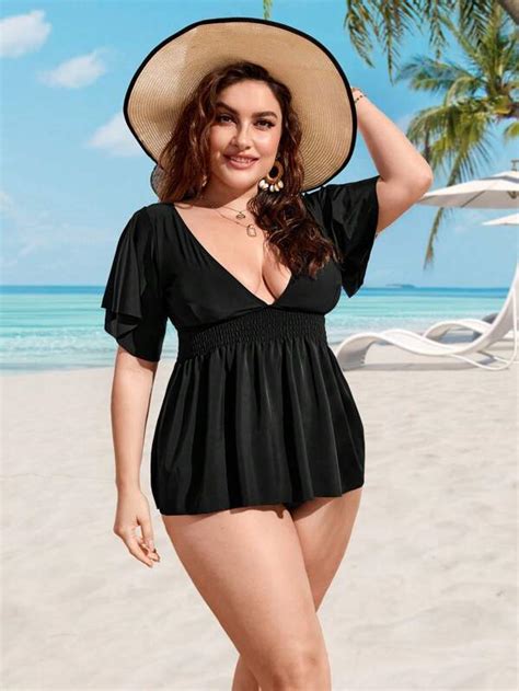 Plus Plunging Neck Butterfly Sleeve Bikini Swimsuit Shein Usa