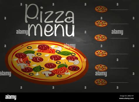 Pizza Menu Chalkboard Cartoon Background With Fresh Ingredients Vector