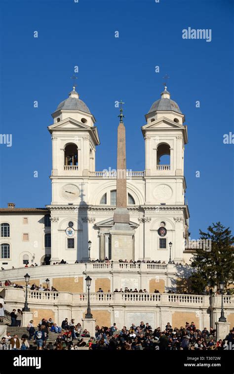 Church Of The Santissima Trinita Dei Monti Church And Obelisk Above The