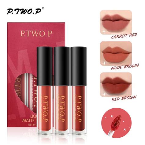 P Two P Pcs Matte Lip Tint Set Long Wearing Waterproof Lipstick Kit