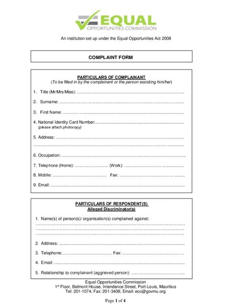 Fillable Online Eoc Govmu Complaint Form Fax Email Print Pdffiller