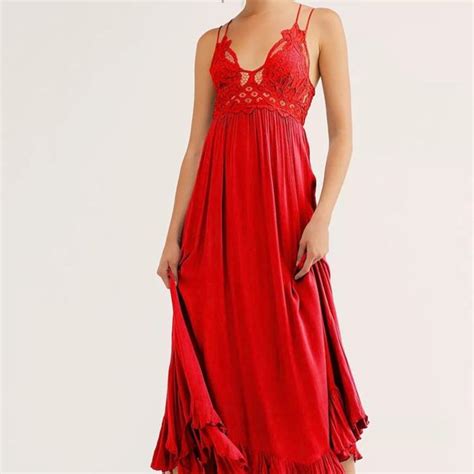 Free People Dresses Free People Adella Maxi Slip Bright Red Poshmark