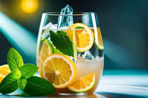 Premium Photo A Glass Of Water With Lime And Mint Leaves