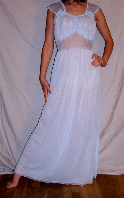 Vintage 1950 Seamprufe Long Sheer Blue Nightgown New Nwt Nos Size 34