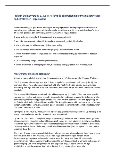 Examen B1 K1 W7 Stemt De Zorgverlening Af Met De Zorgvrager En