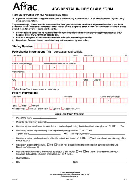 Aflac Accidental Claim 2014 2025 Form Fill Out And Sign Printable PDF