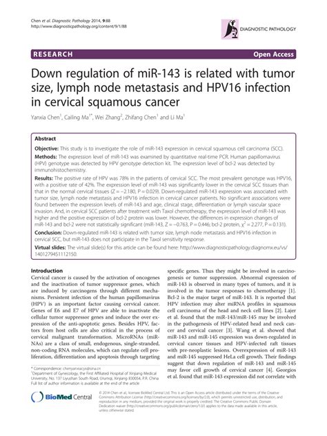 PDF Down Regulation Of MiR 143 Is Related With Tumor Size Lymph Node