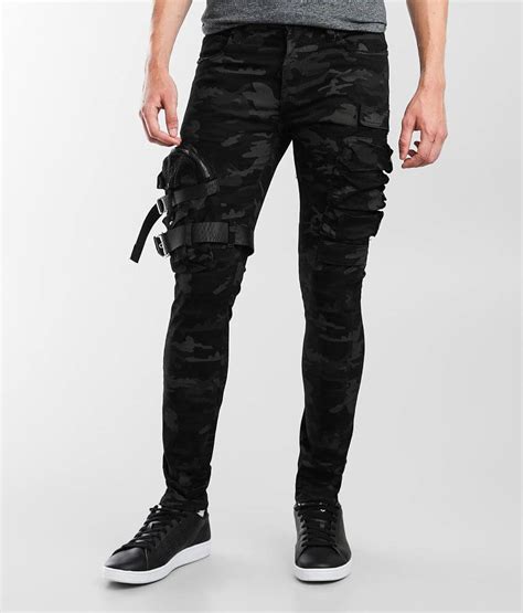 Industrial Indigo Camo Cargo Skinny Stretch Jean Mens Jeans In Black