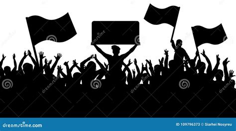 Crowd Of People With Flags Silhouette Background Sports Fans Stock