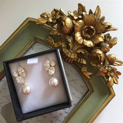 Gold Bridal Earrings, Vintage Gold Pearl Earrings, Mother of the Bride ...