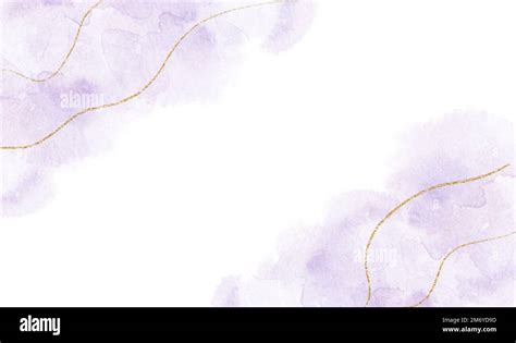 Abstract Purple Pastel Watercolor Paint Stain Background With Gold