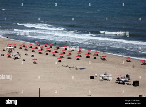 A partial view of a beach along Gaza City in the Palestinian coastal ...