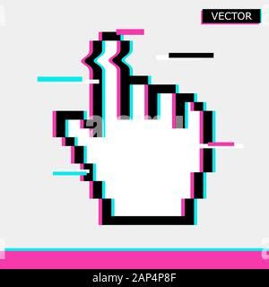 Pixel Glitch Mouse Hand And Arrow Cursor Icon Sign Set Flat Style