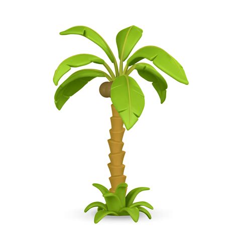 3D Cute cartoon tropical palm tree. Realistic jungle tree on light ...