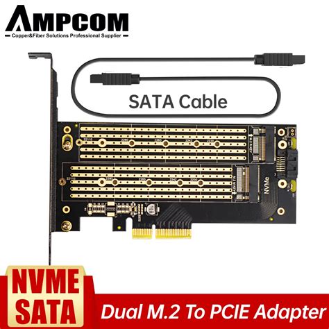 AMPCOM Adaptador Dual M 2 PCIE 4 0 Para NVMe SATA SSD NVME Clave M