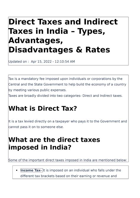 Direct Taxes And Indirect Taxes In India Taxes Are Broadly Divided