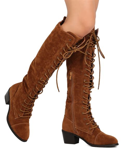 Sale Knee High Lace Up Chunky Boots In Stock