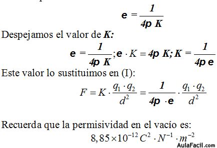 La constante de proporcionalidad K Electrostática