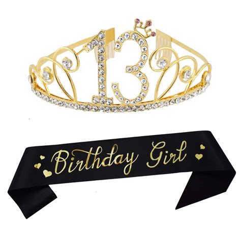 Buy 13th Birthday Gold Tiara And Sash Happy 13th Birthday Party Supplies Birthday Girl Glitter