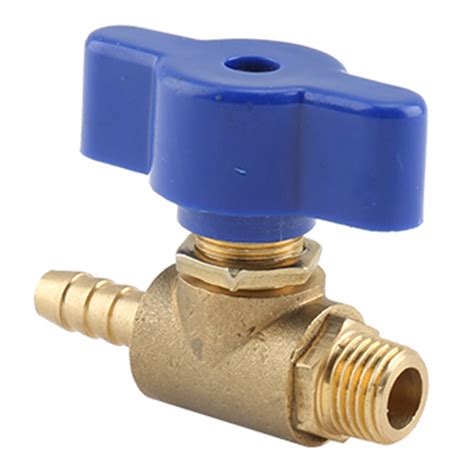 Bw B Natural Brass Mini Ball Valve With Blue Handle Barb X M Bmag