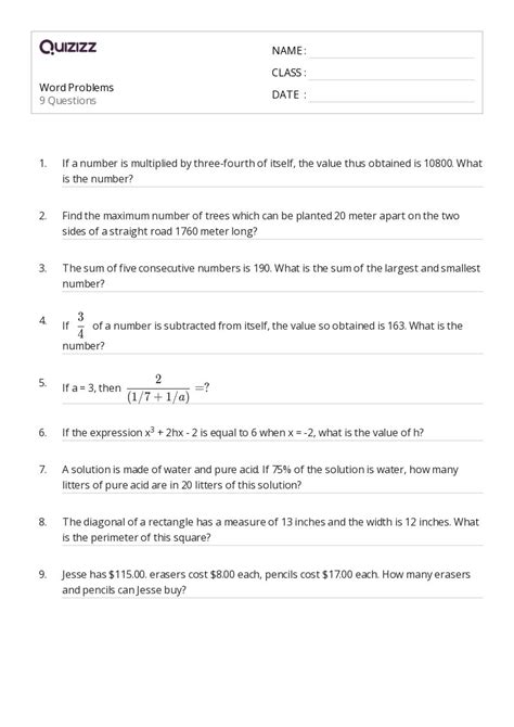 Geometry Word Problems Worksheets For Th Class On Quizizz