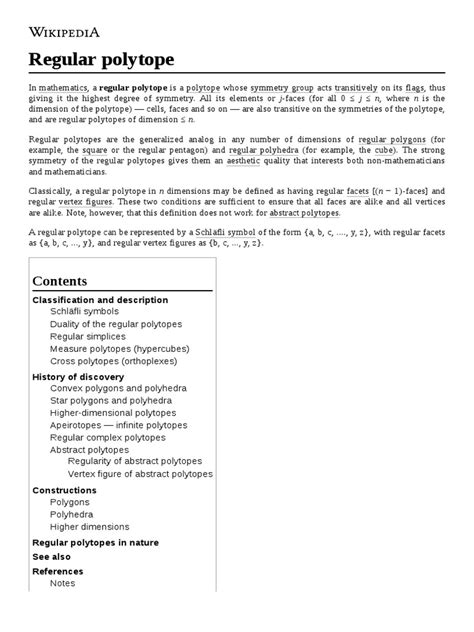 Regular Polytope: Classification and Description | PDF | Vertex ...
