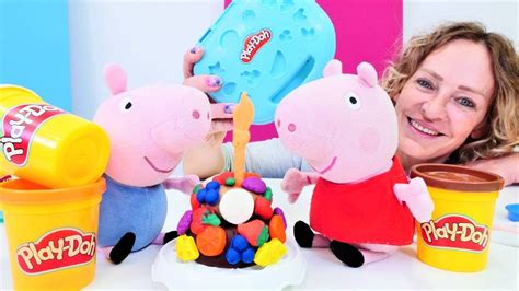 Play doh hamur oyunları Peppa Pig ve George doğumgünü pastası yapıyor