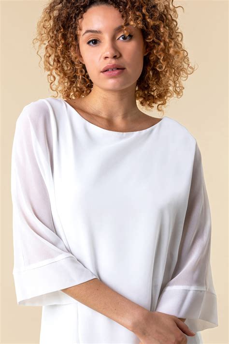 Asymmetric Chiffon Overlay Top In Ivory Roman Originals Uk