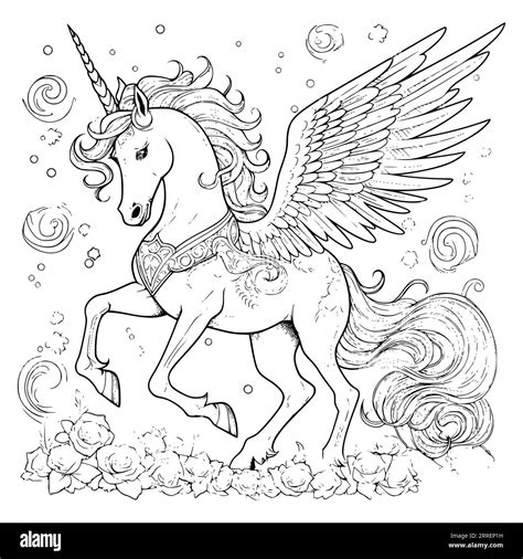 Beautiful Unicorn Pegasus Coloring Pages For Kids Stock Vector Image ...