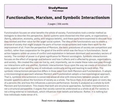 Functionalism Marxism And Symbolic Interactionism Free Comparison