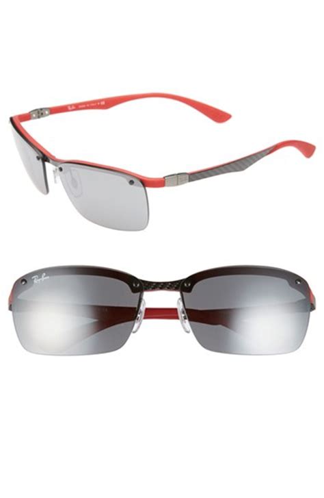 Ray Ban 60mm Semi Rimless Sunglasses Gunmetal Red In Silver For Men Gunmetal Red Lyst