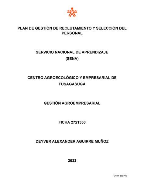 Plan de reclutamiento y contratación de personal PLAN DE GESTIÓN DE