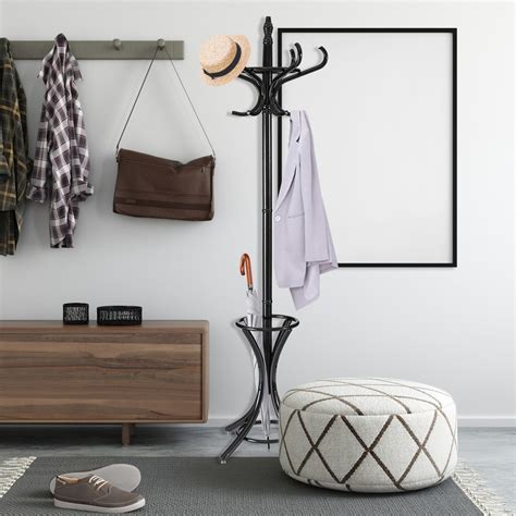 Costway Free Standing Coat Rack Solid Wood Coat Tree