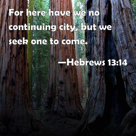 Hebrews 1314 For Here Have We No Continuing City But We Seek One To Come