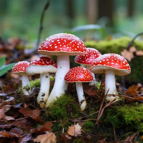 Premium Photo Group Of Fly Agaric Mushrooms Sitting Together In The