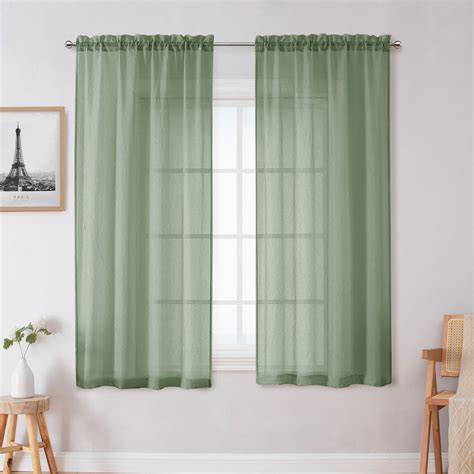 Ovzme Troy Crushed Sheer Curtains Inch Long Panels Solid Light