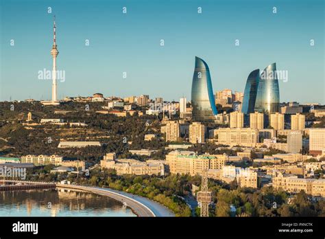 Azerbaijan, Baku, high angle city skyline, from the north Stock Photo ...