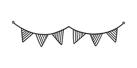 Hand Drawn Party Bunting Flags Doodle Birthday Garland In Sketch Style