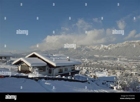 Winter Nature Landscape Mountaint With Tree And Fresh Snow Stock Photo